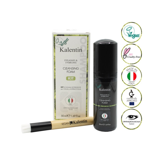 KALENTIN KIT VEGANO SCHIUMA DETERGENTE E PENNELLO PER CIGLIA E SOPRACC
