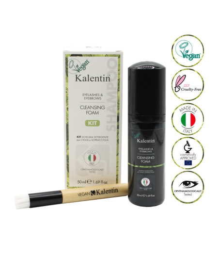 KALENTIN KIT VEGANO SCHIUMA DETERGENTE E PENNELLO PER CIGLIA E SOPRACC
